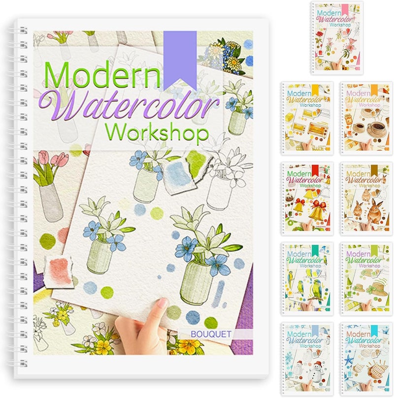 ADEVIAN Watercolor Workbook, Watercolor Workbook Paint Book Beginner Friendly, 12 Different Patterns Stress-Relieving Art Crafts for Creative Exploration Gift for Women Adults Teens (Bouquet, 1) - Image 1